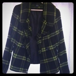 Plaid Green and black pea coat.